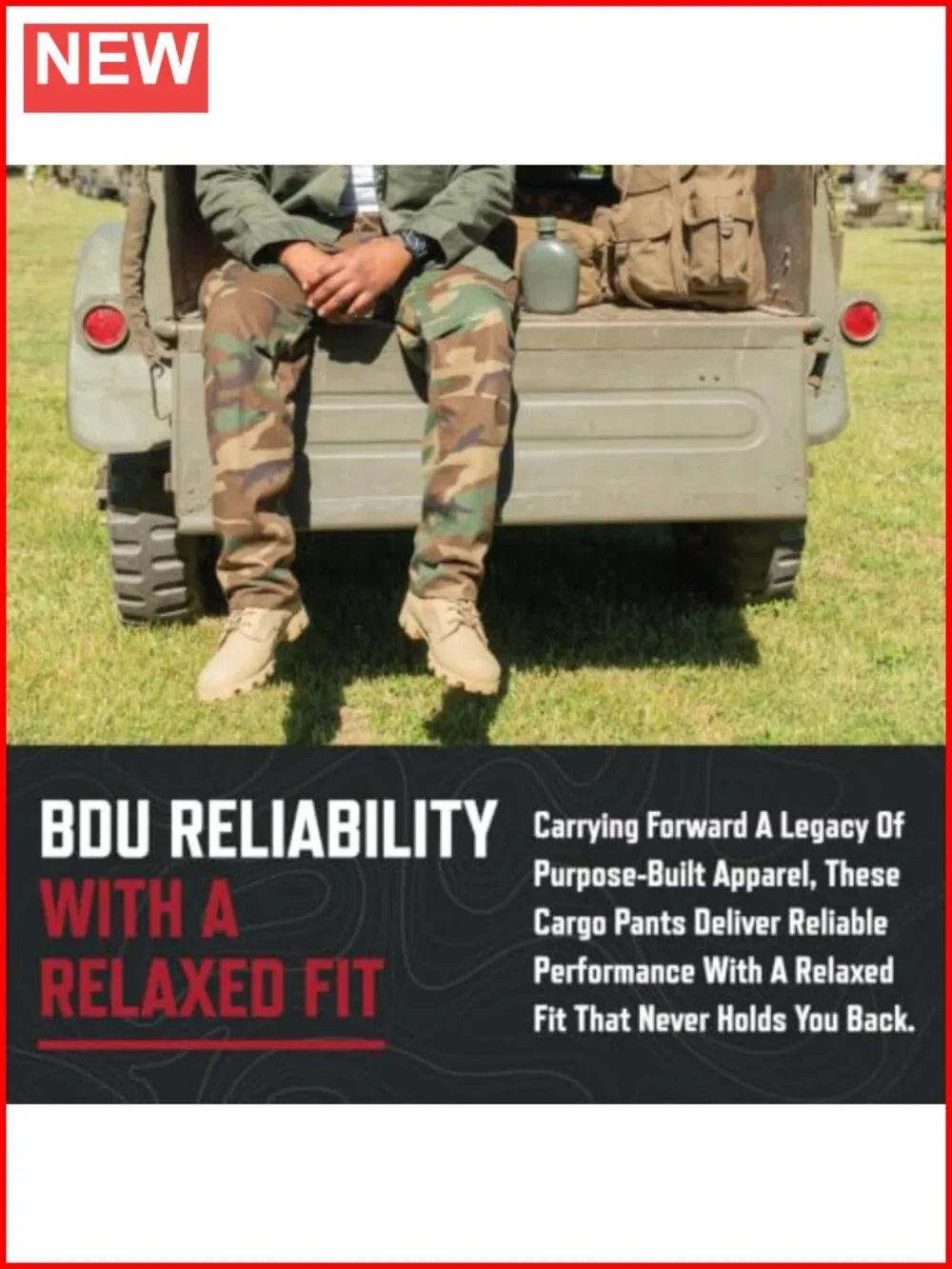 Relaxed Fit Tactical BDU Cargo Pants with Zipper Fly - 55% Cotton, 45%